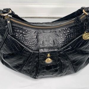 Brahmin Black Croc Embossed Leather Shoulder Bag